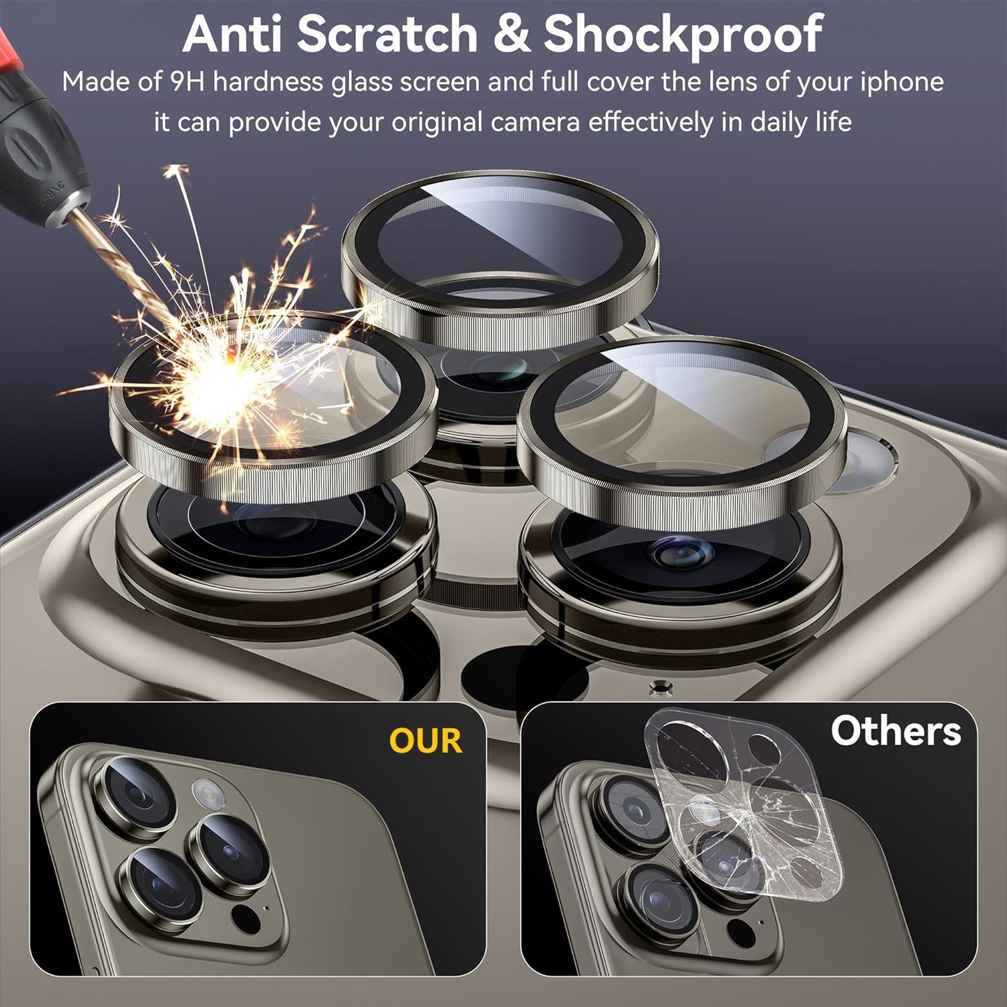 iPhone 15 Pro Max Camera Lens Protector Metal Frame with Glass