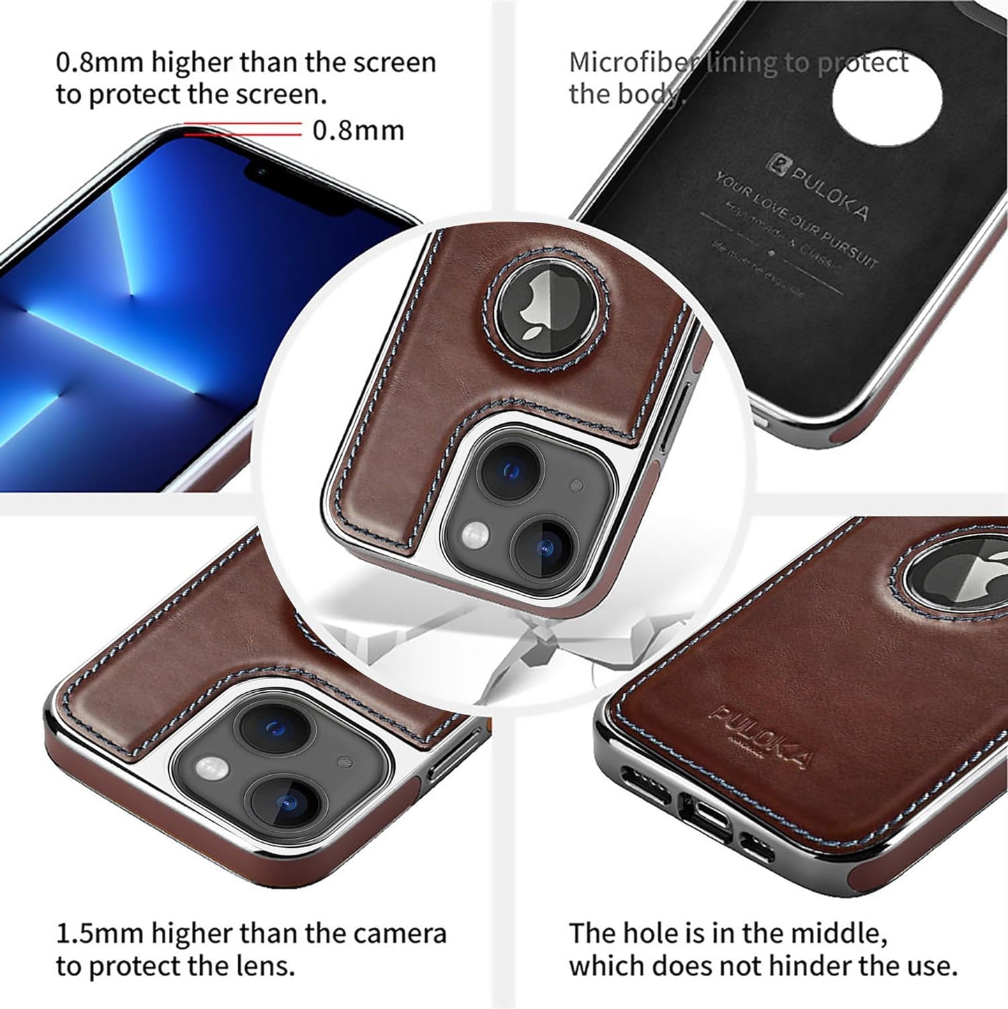 iPhone 13 Premium Quality Luxurious Leather Case - Dark Brown