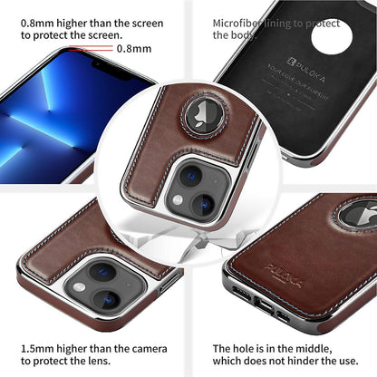 iPhone 13 Premium Quality Luxurious Leather Case - Dark Brown