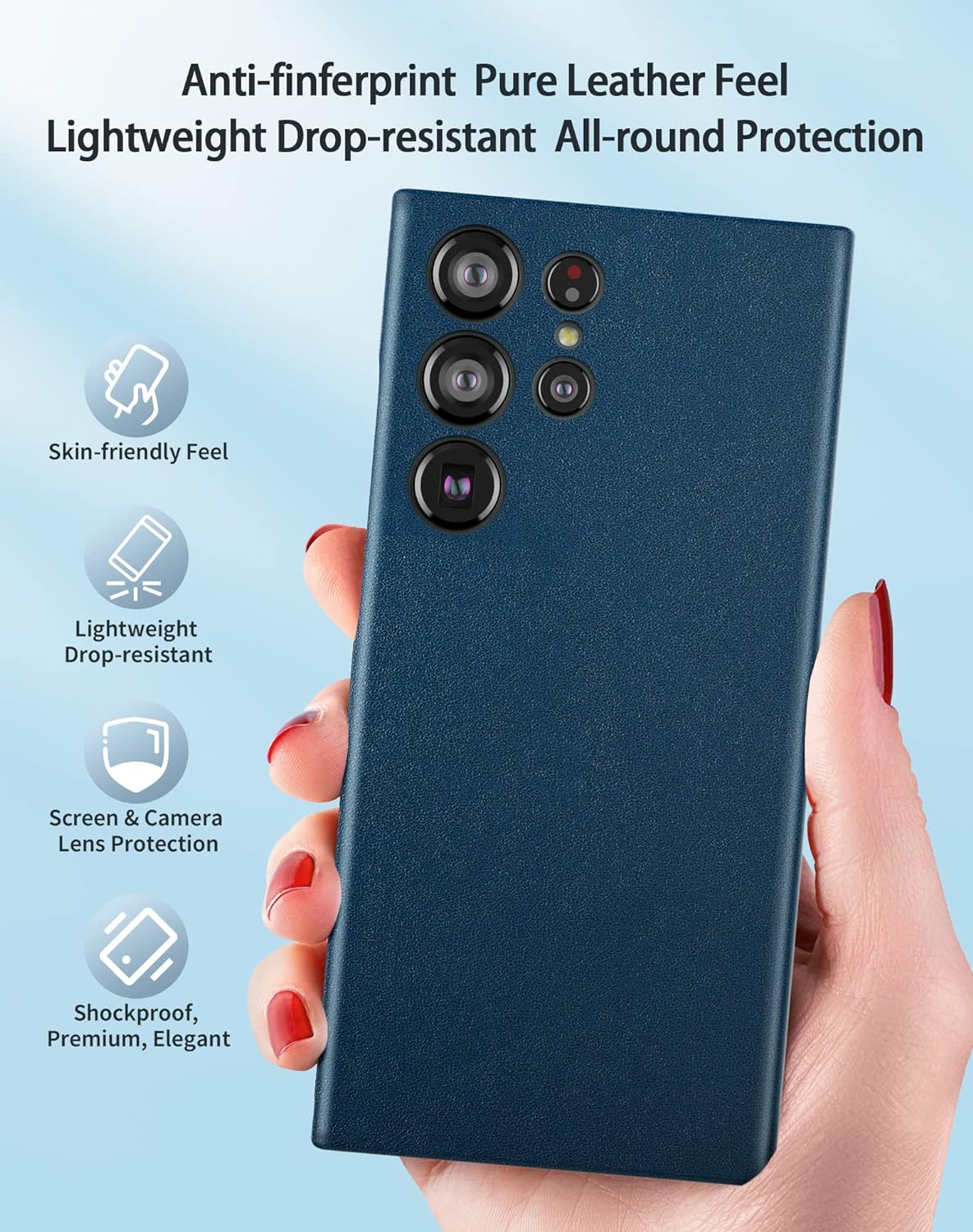 Samsung Galaxy S23 Ultra Leather Back Cover Case Slim Profile - Blue