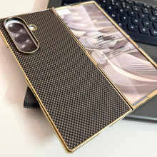 Samsung Galaxy Z Fold 7 Luxury Gold Plating Carbon Fiber Finish Case with Front Glass Protection - Black