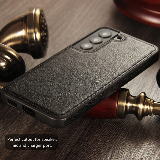 Premium PU Leather Back Cover Case for Samsung Galaxy S23 Plus-Black