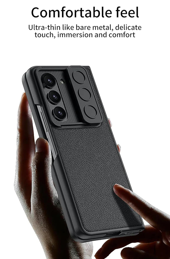 Samsung Galaxy Z Fold 5 P.U Leather with Camera Shutter Case-Black