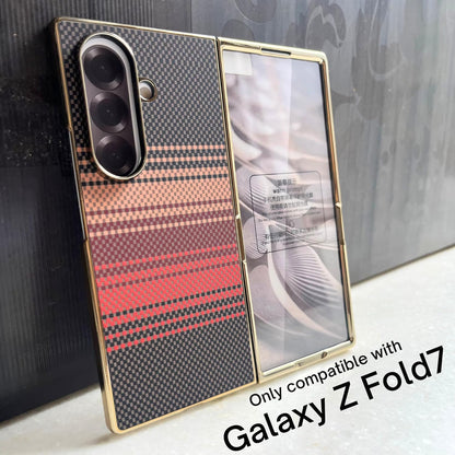 Samsung Galaxy Z Fold 7 Luxury Gold Plating Carbon Fiber Finish Case with Front Glass Protection - Sun - Red