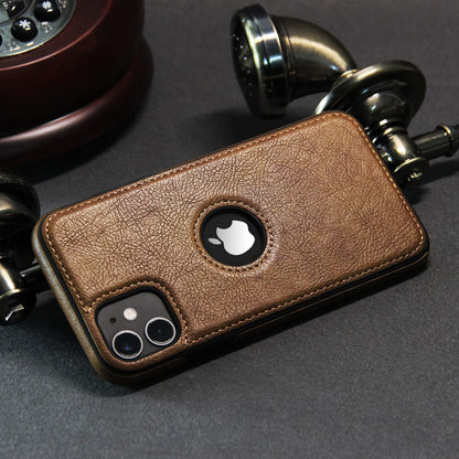 iPhone 12 Original PU Leather Case Classic Luxury Elegant with Logo Cut-Brown