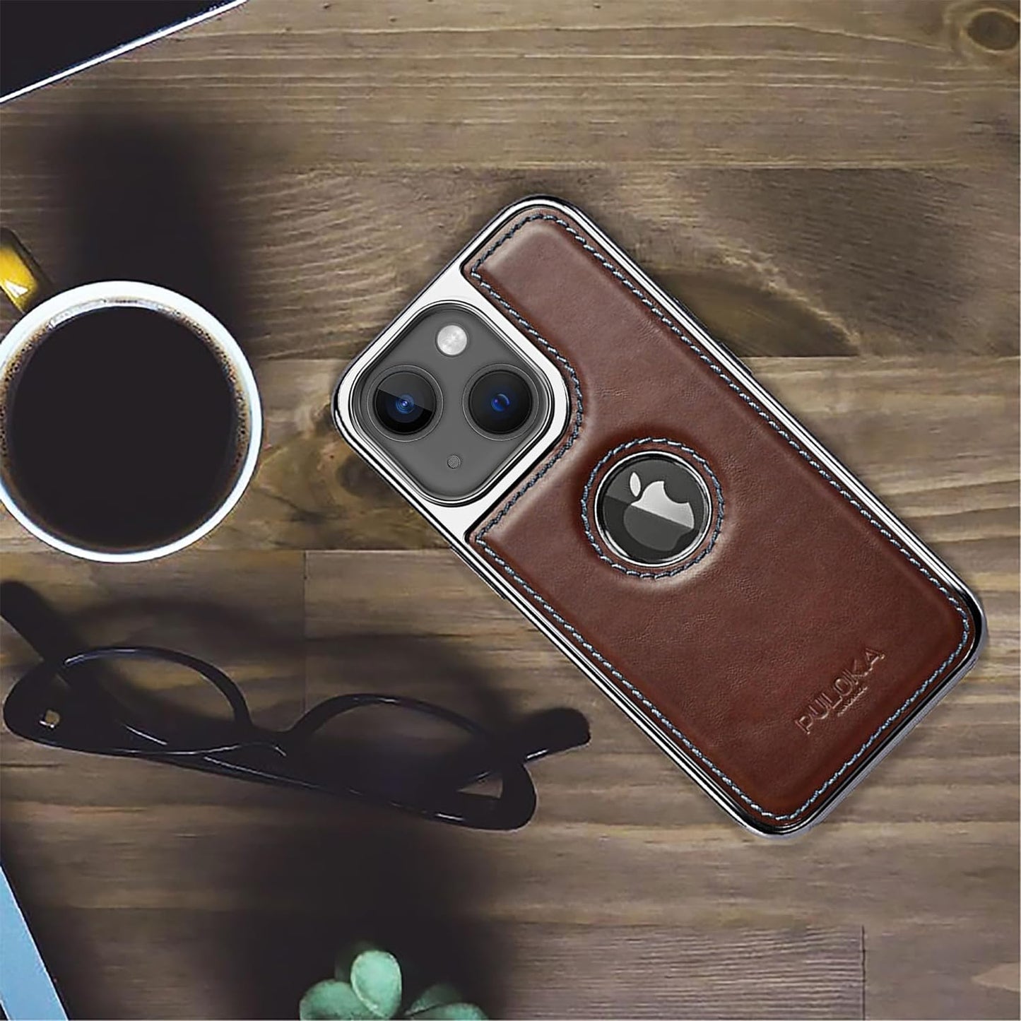 iPhone 13 Premium Quality Luxurious Leather Case - Dark Brown
