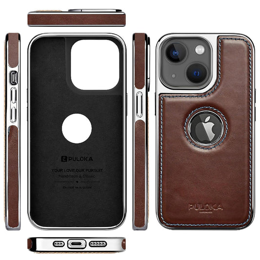 iPhone 14 Plus Premium Quality Luxurious Leather Case - Dark Brown