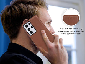 Samsung Galaxy S26 Ultra Shockproof Leather Flip Case Cover  - Brown