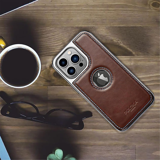 iPhone 15 Pro Max Premium Quality Luxurious Leather Case - Dark Brown