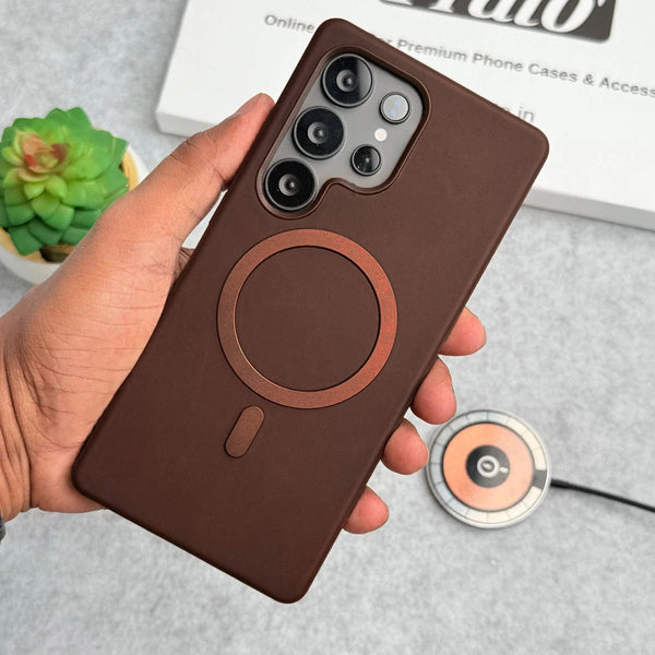 Samsung Galaxy S26 Ultra Leather Case with Metal Magsafe Ring - Brown