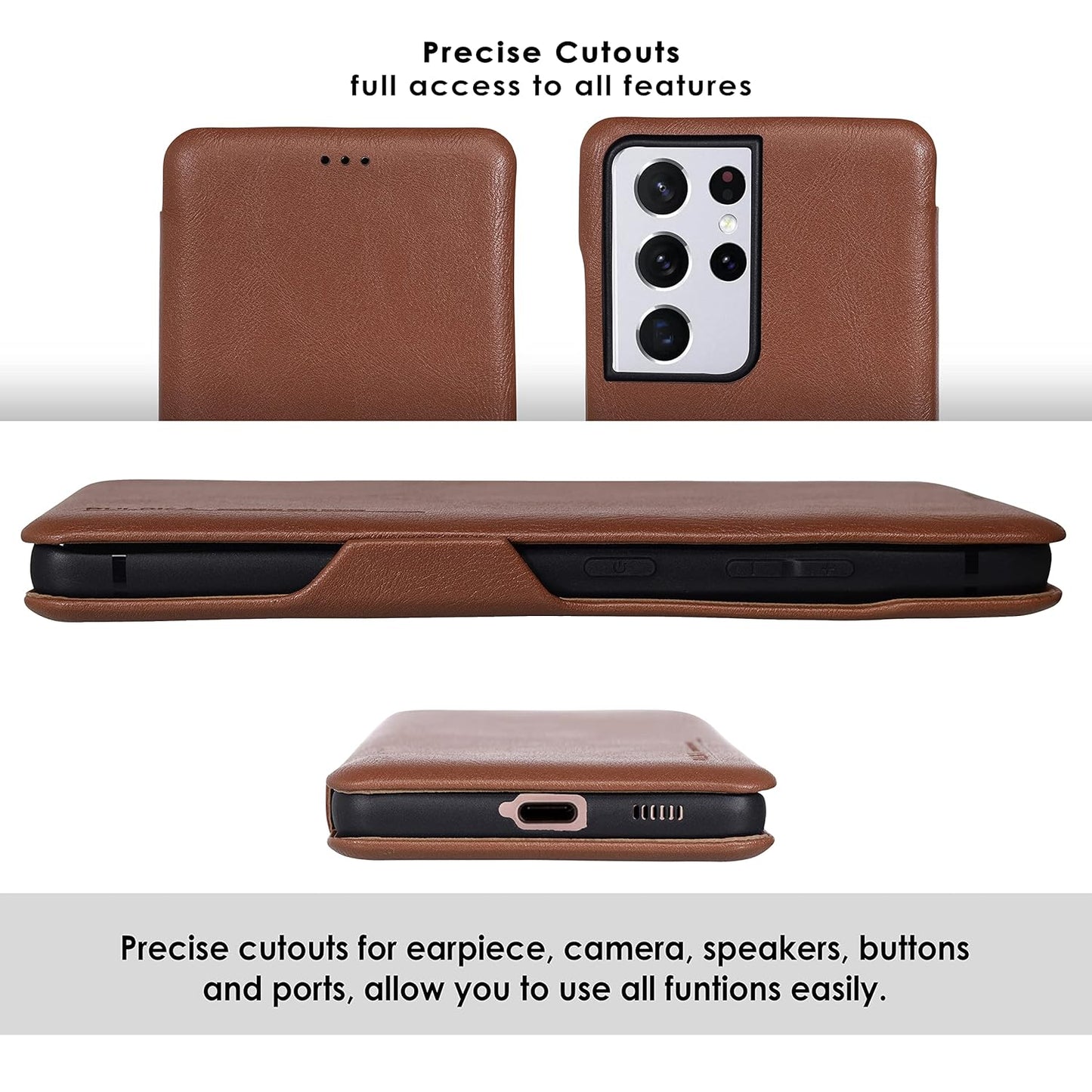 Samsung Galaxy S25 Ultra Shockproof Leather Flip Case Cover  - Brown