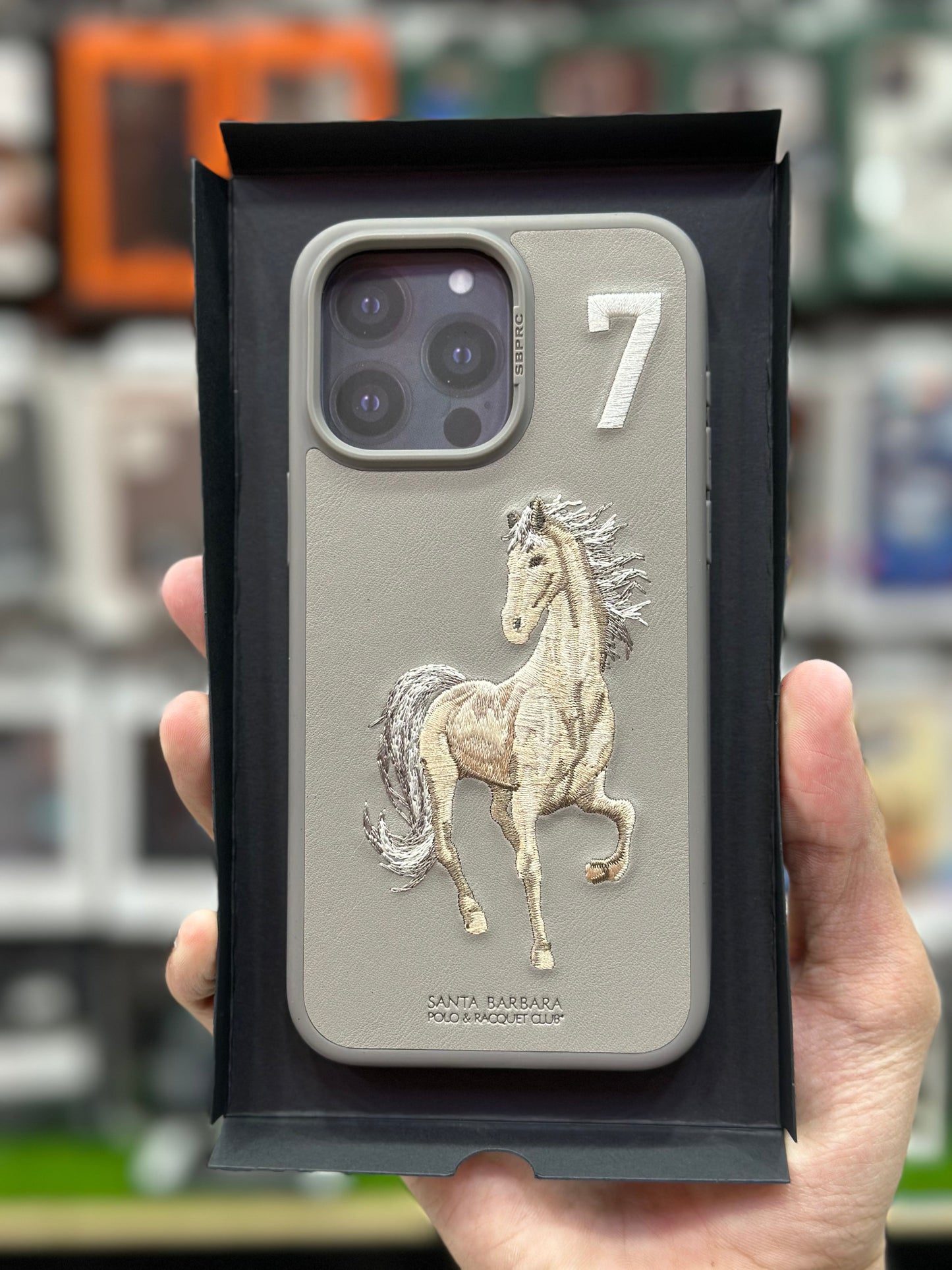 iPhone 15 Pro Santa Barbara Embroided Boris Horse Leather Back Case - Titanium