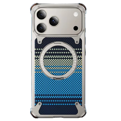 iPhone 17 Pro Titan Carbon Metal Frame Case with 360 Roatating Ring - Blue
