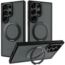 Samsung Galaxy S23 Ultra Shockproof Translucent Matte Case with 360° Rotatable Magnetic Magsafe Ring & Kickstand - Black