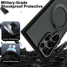 Samsung Galaxy S23 Ultra Shockproof Translucent Matte Case with 360° Rotatable Magnetic Magsafe Ring & Kickstand - Black