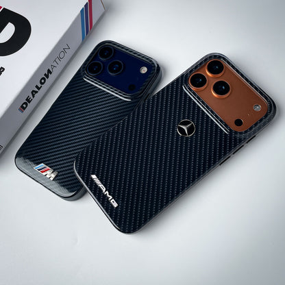 iPhone 17 Pro Max High Gloss Sport Logo Carbon Pattern Case - Black