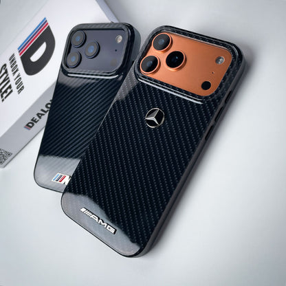 iPhone 17 Pro Max High Gloss Sport Logo Carbon Pattern Case - Black