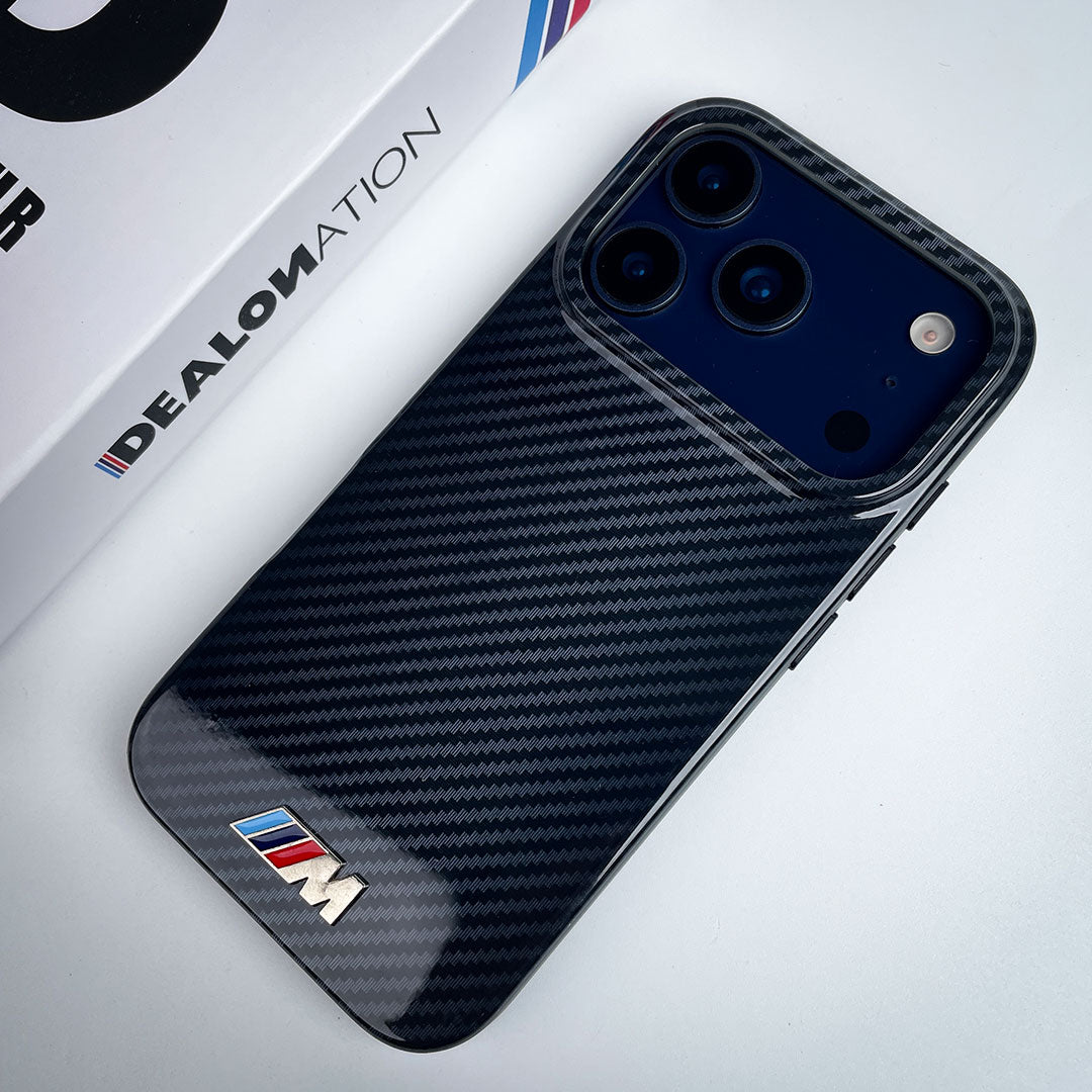 iPhone 17 Pro Max High Gloss Sport Logo Carbon Pattern Case - Black