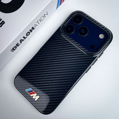 iPhone 17 Pro Max High Gloss Sport Logo Carbon Pattern Case - Black