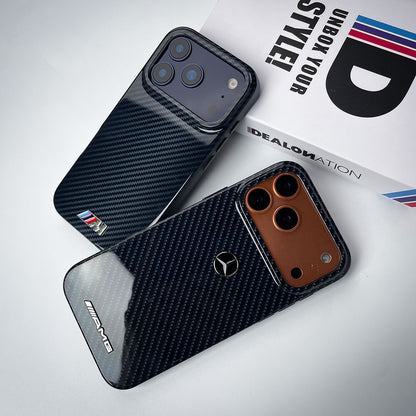 iPhone 17 Pro Max High Gloss Sport Logo Carbon Pattern Case - Black