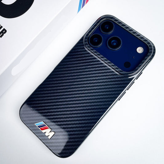 iPhone 17 Pro Max High Gloss Sport Logo Carbon Pattern Case - Black