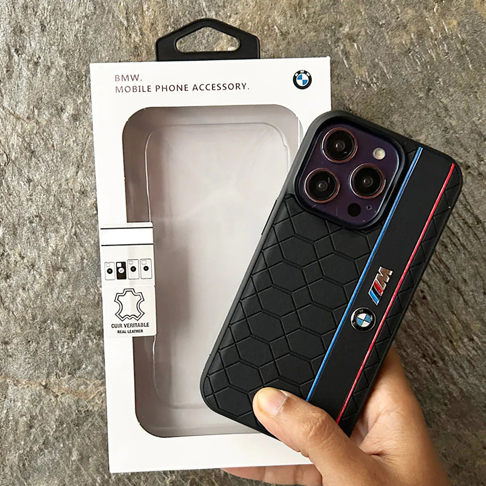iPhone 15 Pro Leather BMW M Performance Logo Dual Shade Leather Case