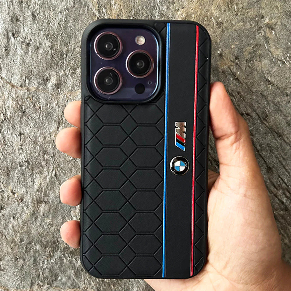 iPhone 15 Pro Max Leather BMW M Performance Logo Dual Shade Leather Case