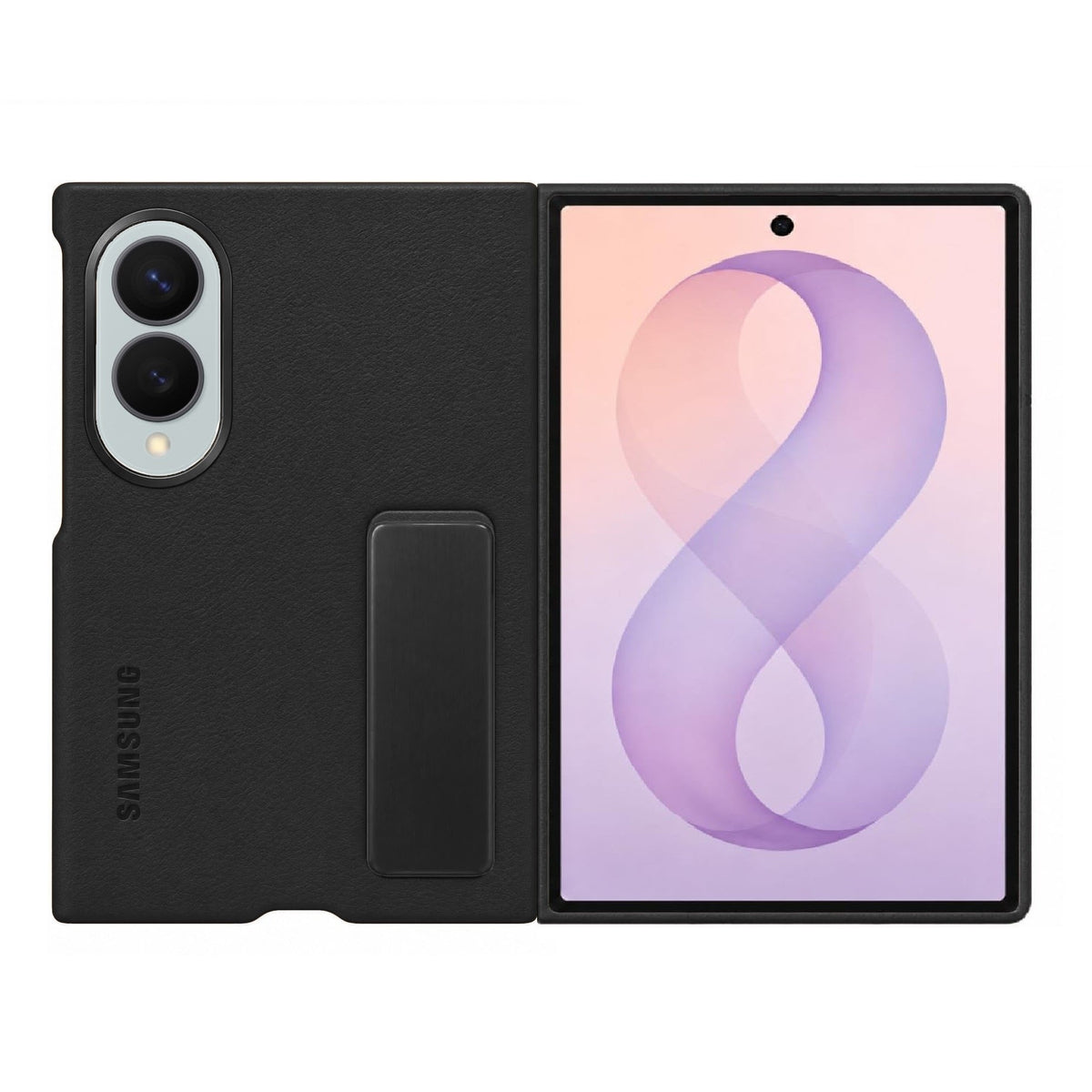 Samsung Z Fold8 Leather Case, Kindsuit Leather Back Cover with Metal Kickstand - Black