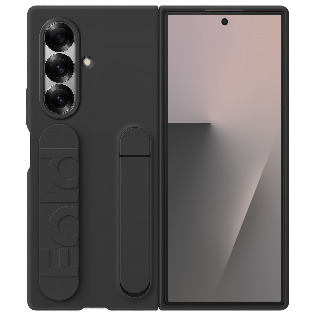 Samsung galaxy Z Fold7 Skin Feel Matte Case with Silicon Band & Stand - Black