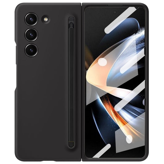 Samsung Galaxy Z Fold 5 Skin Feel Slim S Pen Case with Front Glass Stylus - Black