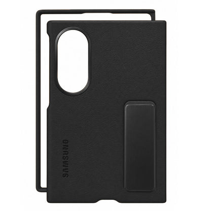 Samsung Z Fold8 Leather Case, Kindsuit Leather Back Cover with Metal Kickstand - Black