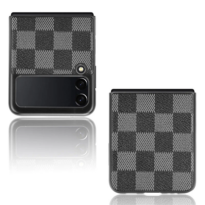Samsung Galaxy Z Flip 4 Check Pattern Leather Back Case-Black