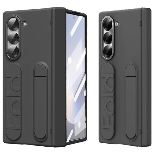 Samsung galaxy Z Fold 6 Matte Skin Feel Band Stand Case with Inbuilt Front Glass & HInge Protection - Black