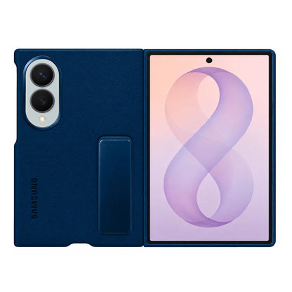 Samsung Z Fold8 Leather Case, Kindsuit Leather Back Cover with Metal Kickstand - Blue