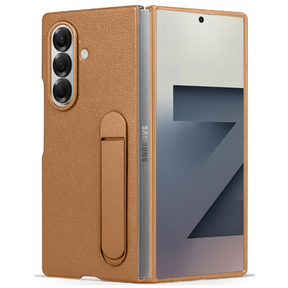 Samsung Galaxy Z Fold7 Leather Protective Shell Case Cover with Stand - Brown