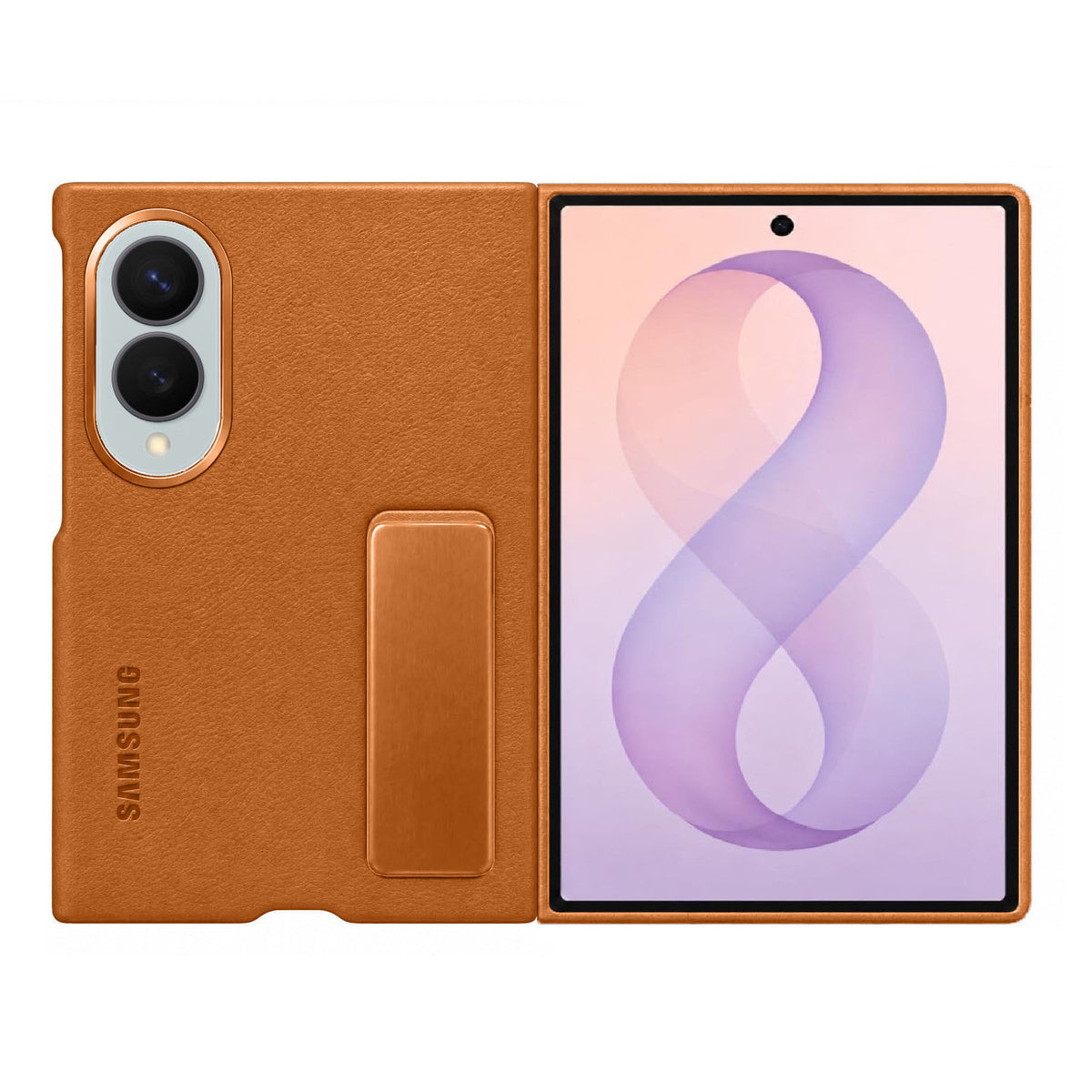 Samsung Z Fold8 Leather Case, Kindsuit Leather Back Cover with Metal Kickstand - Brown