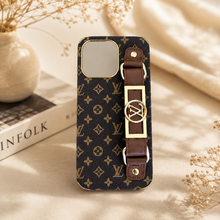 iPhone 14 Pro Luxurious Premium Louis Vuitton Leather Case with Belt - Brown