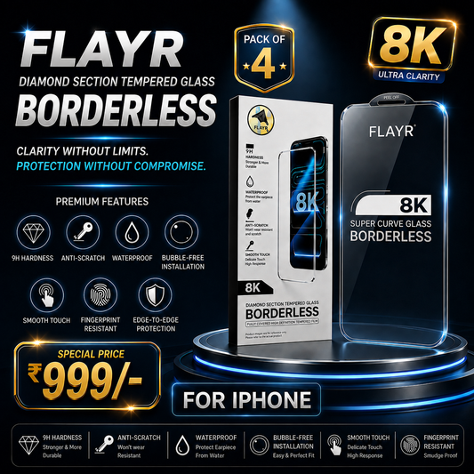 8K Borderless Tempered Glass Ultra-Clear Edge-to-Edge Protection for iPhones - Pack of 4