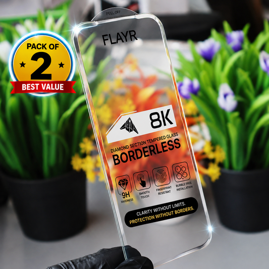 8K Borderless Tempered Glass Screen Protector – Ultra-Clear Edge-to-Edge Protection for iPhones - Pack of 2