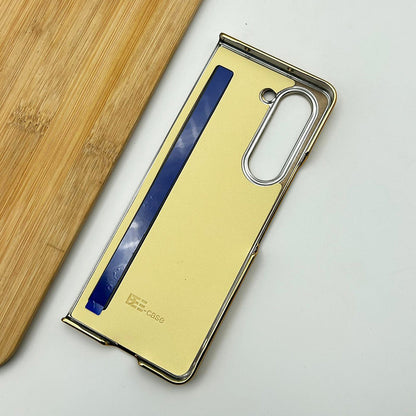 Samsung Galaxy Z Fold 5 Gold Plated Leather Case With Front Glass - Tan Brown