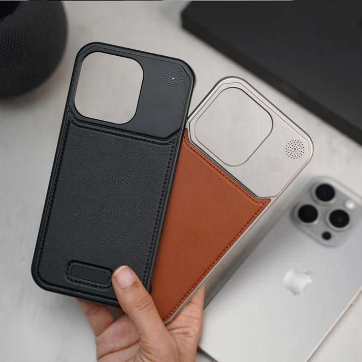 iPhone 15 Pro Max Frameless Metal AeroFLex Aluminum & Leather Case with Aroma