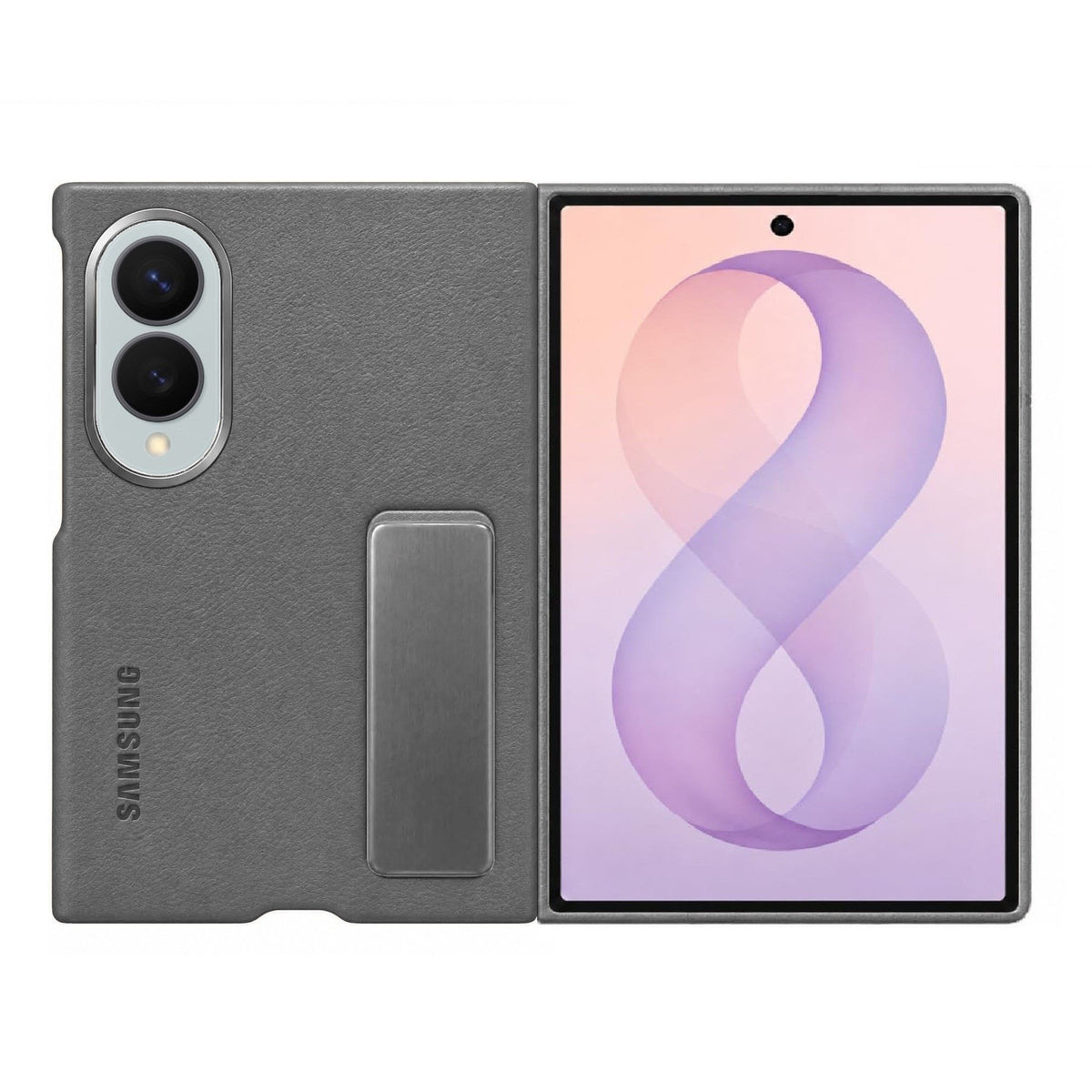 Samsung Z Fold8 Leather Case, Kindsuit Leather Back Cover with Metal Kickstand - Dark Grey