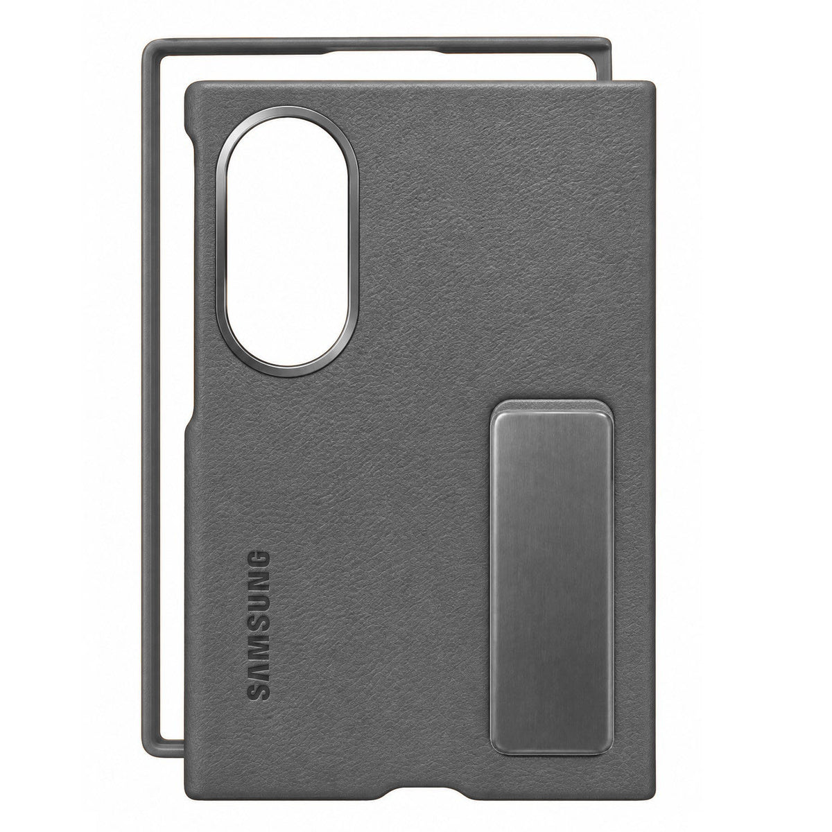 Samsung Z Fold8 Leather Case, Kindsuit Leather Back Cover with Metal Kickstand - Dark Grey