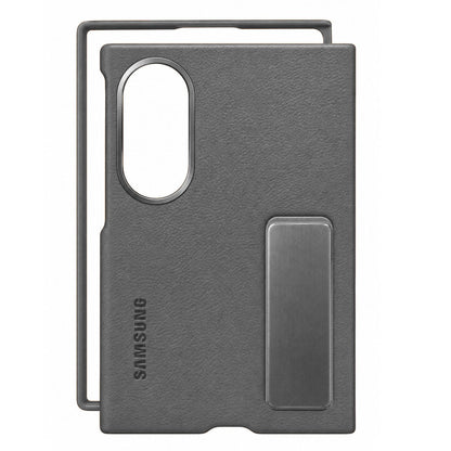 Samsung Z Fold8 Leather Case, Kindsuit Leather Back Cover with Metal Kickstand - Dark Grey