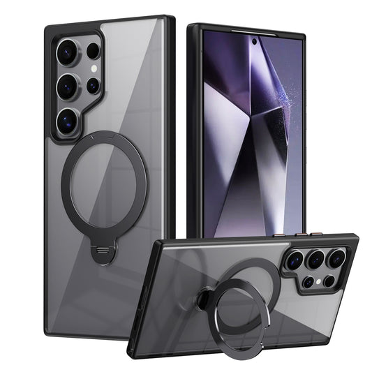Samsung Galaxy S23 Ultra 5G MagSafe Magnetic Ring Holder Case with Metal Camera Bumper - Black