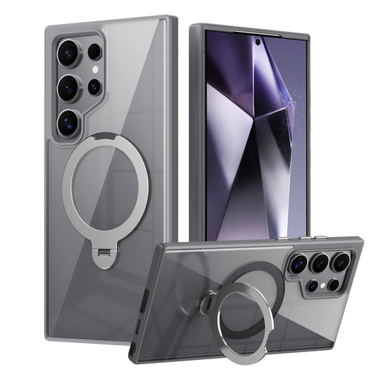 Samsung Galaxy S23 Ultra 5G MagSafe Magnetic Ring Holder Case with Metal Camera Bumper - Gray