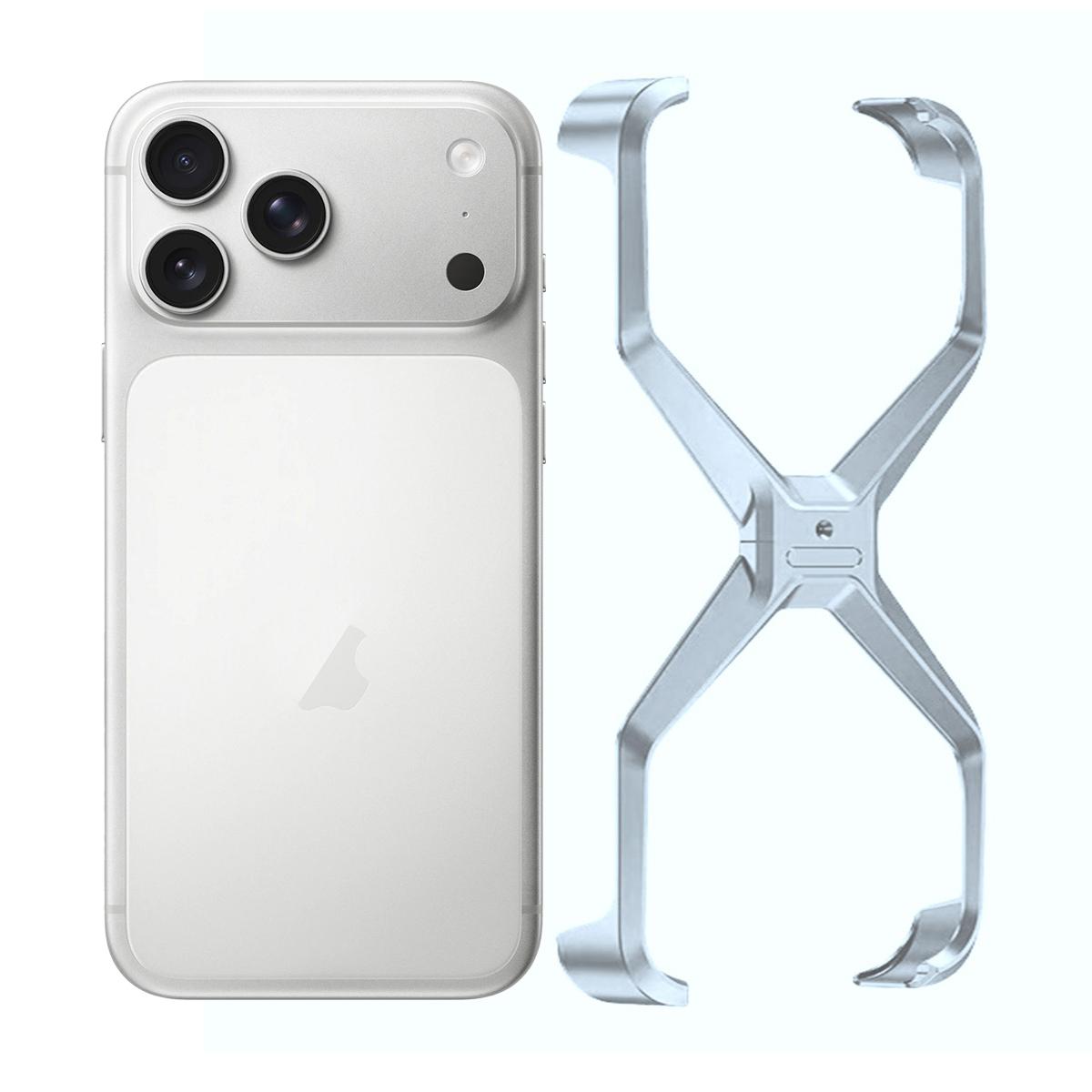 iPhone 17 Pro Max X Shape Metal Hollow Bumper Bezel-Free Protective Case - Silver