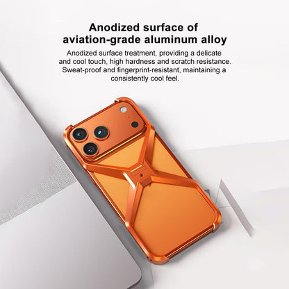 iPhone 17 Pro Max X Shape Metal Hollow Bumper Bezel-Free Protective Case - Silver