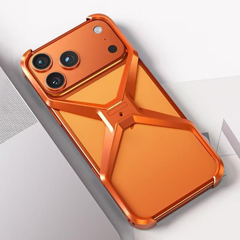 iPhone 17 Pro Max X Shape Metal Hollow Bumper Bezel-Free Protective Case - Orange