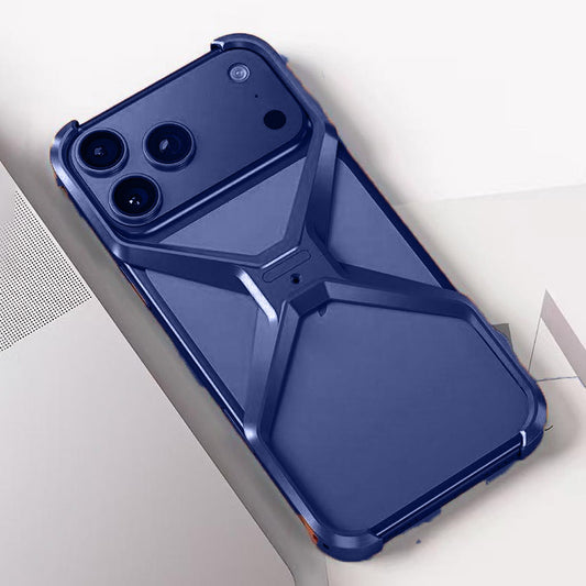 iPhone 17 Pro Max X Shape Metal Hollow Bumper Bezel-Free Protective Case - Blue